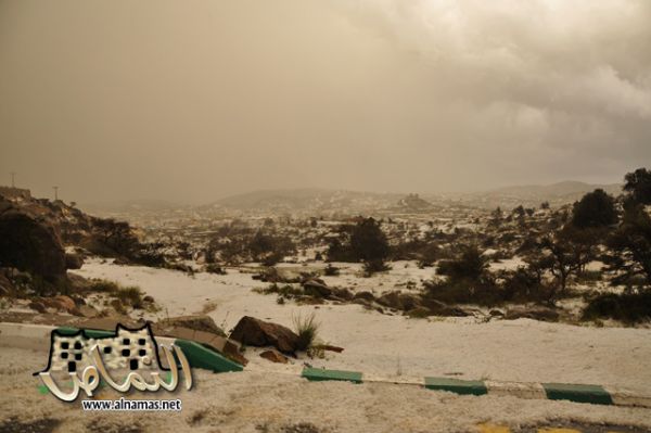 الحق ...صور....أمطار وبرد النماص يوم الاثنين 20/4/1431هـ  تصويرة الشبا - جناح الطير - النماص