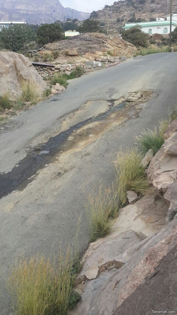 طريق قرية آل سيارة بمنعاء يعاني من الحفر والتشققات