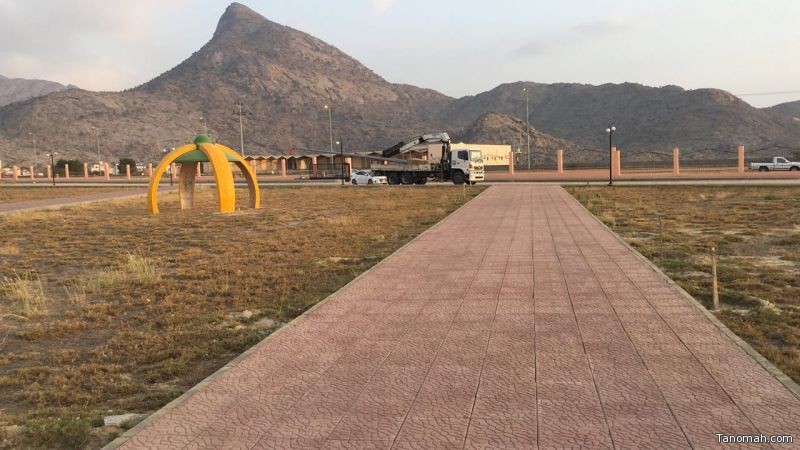 بلدية بارق تقوم بتركيب أعمدة الإنارة لحديقة ثلوث المنظر