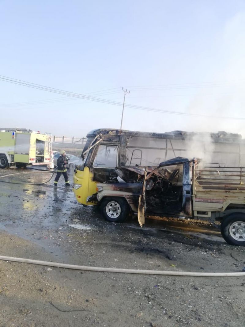 اصابة خطيرة لطالبة في حادث حافلة طريق #محايل #بارق