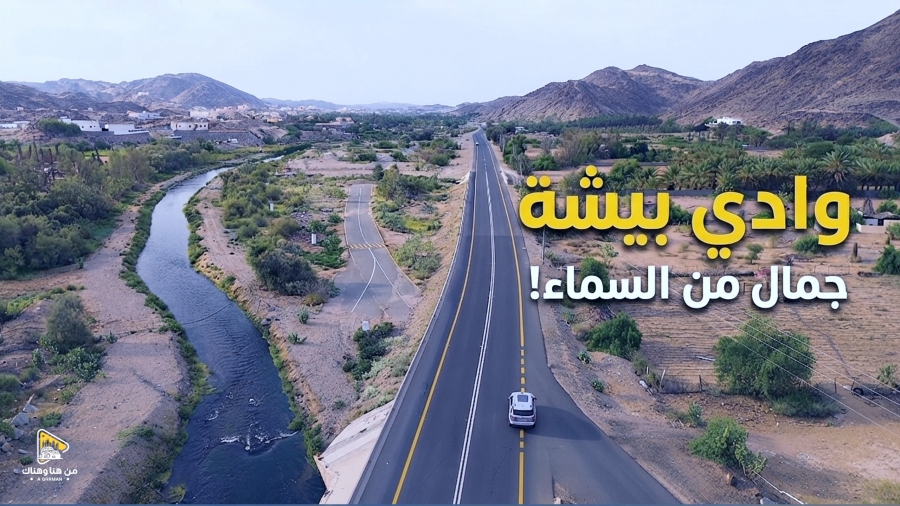 شاهد روعة وادي بيشة وهو يجري بالمياه! طيران جوي يبرز سحر البساتين الخضراء